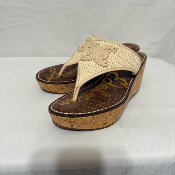 Sam Edelman Ruth wedge thong sandals in linen raffia with a cork platform. - Picture 5 of 10